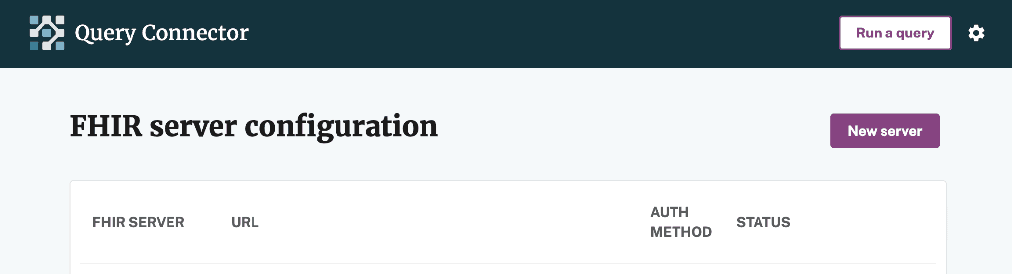FHIR server configuration page with New server button