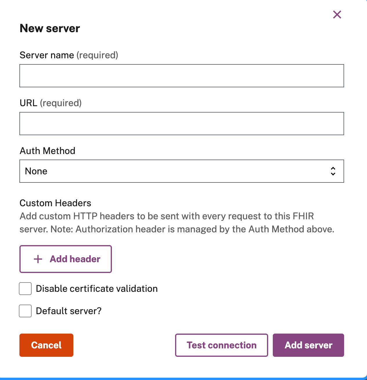 New server form filled out